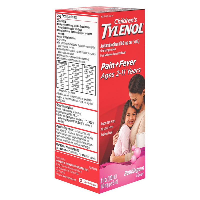 Children's Tylenol Pain + Fever Relief Liquid - Acetaminophen - Bubble Gum - 4 fl oz EXP: 01/2027