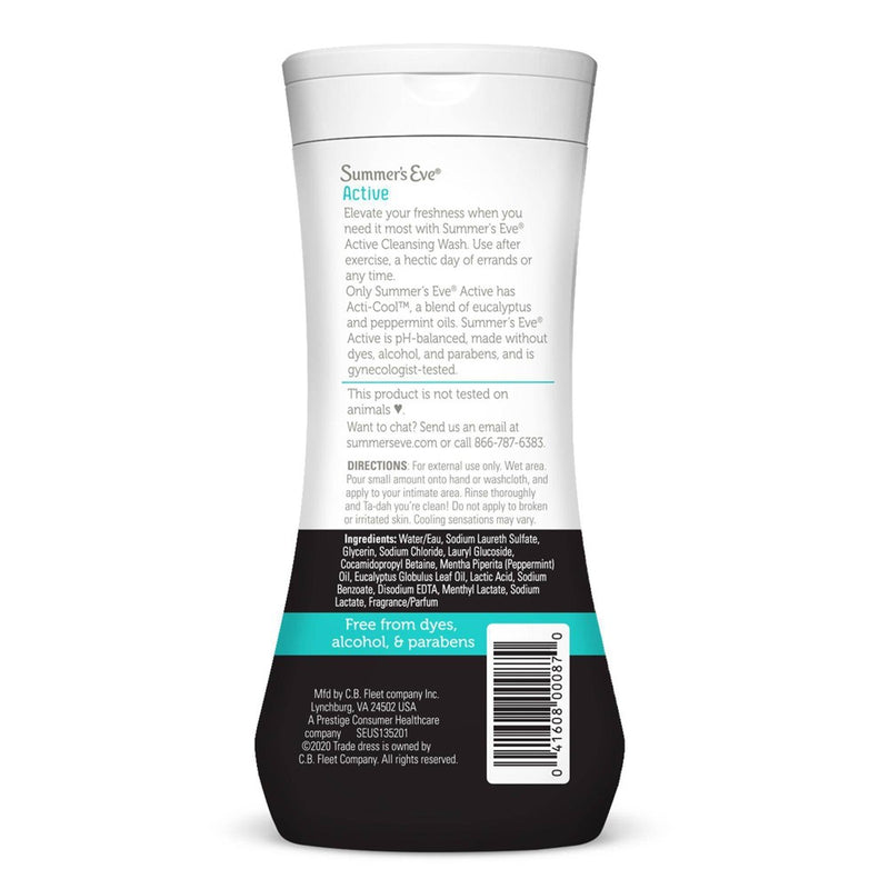 Summer's Eve Active Feminine Cleansing Wash, Cooling & Refreshing - 12 fl oz