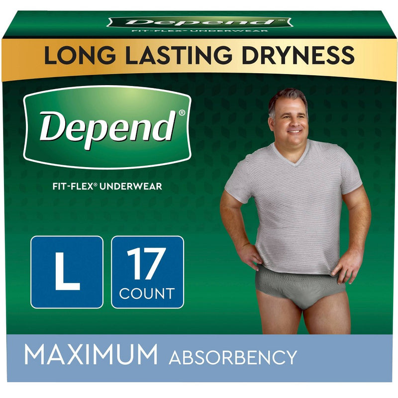 Depend FIT-FLEX Incontinence Fragrance Free Underwear for Men - Maximum Absorbency - Large - Gray - 17ct