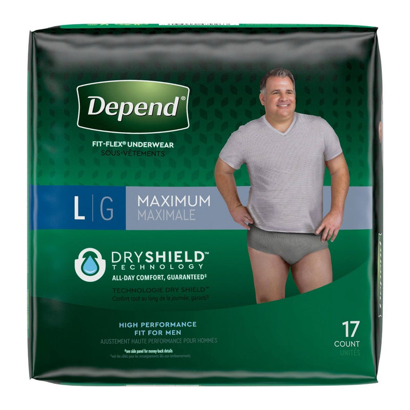 Depend FIT-FLEX Incontinence Fragrance Free Underwear for Men - Maximum Absorbency - Large - Gray - 17ct