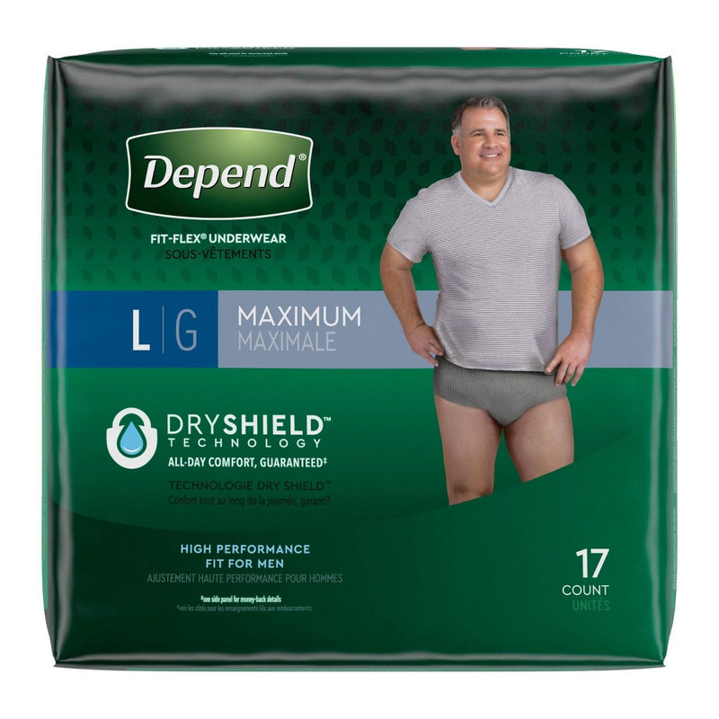 Depend FIT-FLEX Incontinence Fragrance Free Underwear for Men - Maximum Absorbency - Large - Gray - 17ct