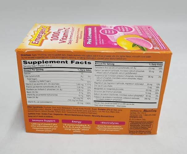 Emergen-C Vitamin C Drink Mix - Pink Lemonade - 0.33oz/30pk EXP 02/2027