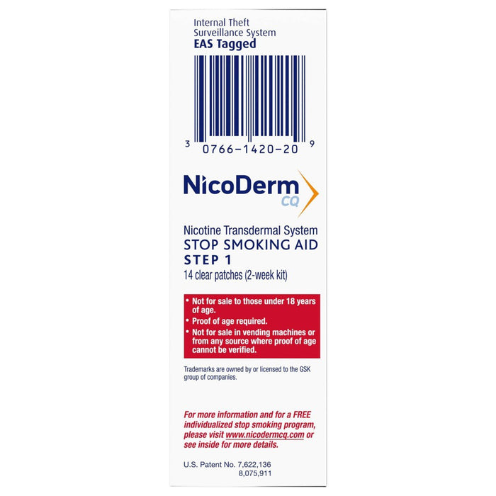 NicoDerm CQ Stop Smoking Aid Clear Patches Step 1 - 14ct - EXP. 05/2026