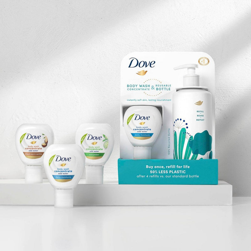 Dove Beauty Daily Moisture Body Wash Refill Concentrate & Reusable Bottle - 4 fl oz/Makes 16 fl oz