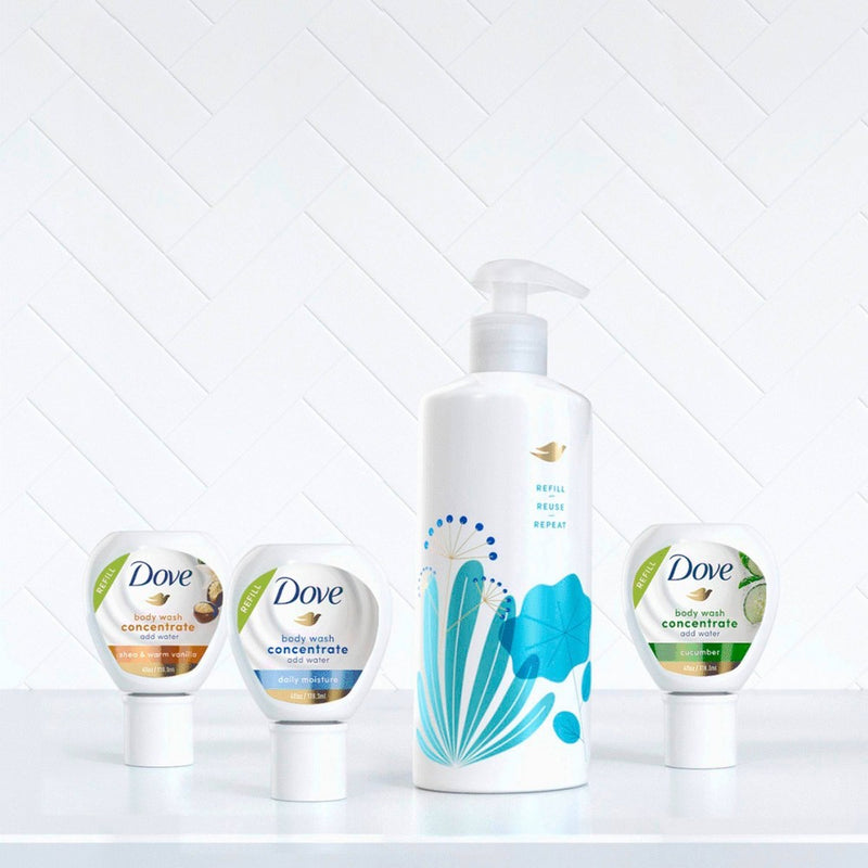 Dove Beauty Daily Moisture Body Wash Refill Concentrate & Reusable Bottle - 4 fl oz/Makes 16 fl oz