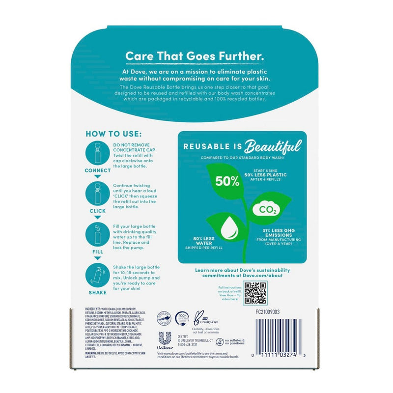 Dove Beauty Daily Moisture Body Wash Refill Concentrate & Reusable Bottle - 4 fl oz/Makes 16 fl oz
