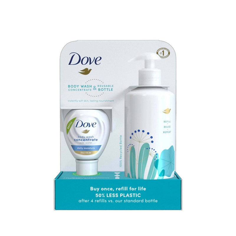 Dove Beauty Daily Moisture Body Wash Refill Concentrate & Reusable Bottle - 4 fl oz/Makes 16 fl oz