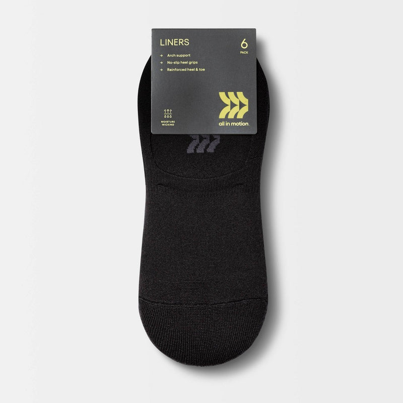 Women's Cushioned 6pk Liner Athletic Socks - All in Motion™ - Black 4-10