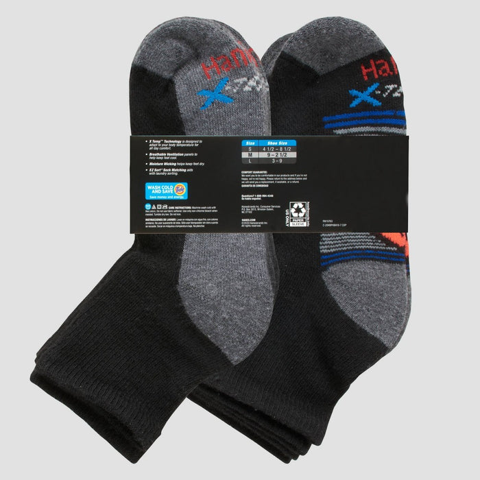 Hanes Boys' 10pk Premium Ankle Athletic Socks - Black L