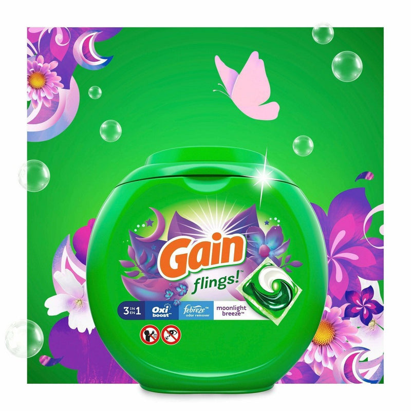 Gain flings! Liquid Laundry Detergent Pacs - Moonlight Breeze - 44oz/60ct