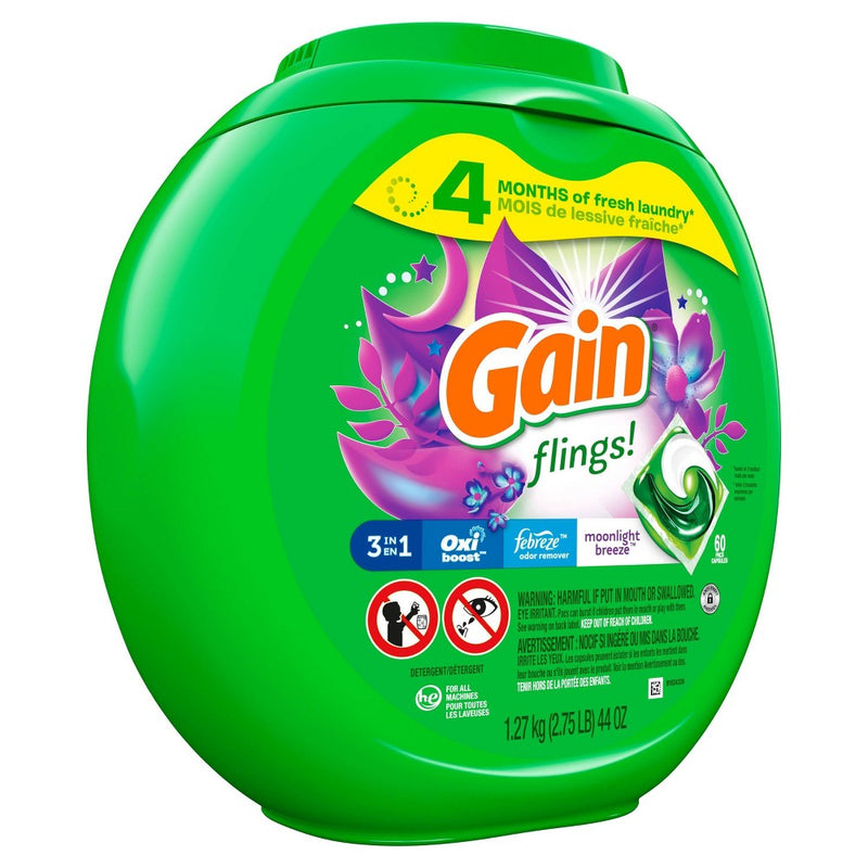 Gain flings! Liquid Laundry Detergent Pacs - Moonlight Breeze - 44oz/60ct