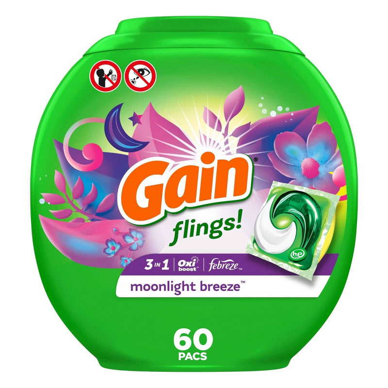 Gain flings! Liquid Laundry Detergent Pacs - Moonlight Breeze - 44oz/60ct