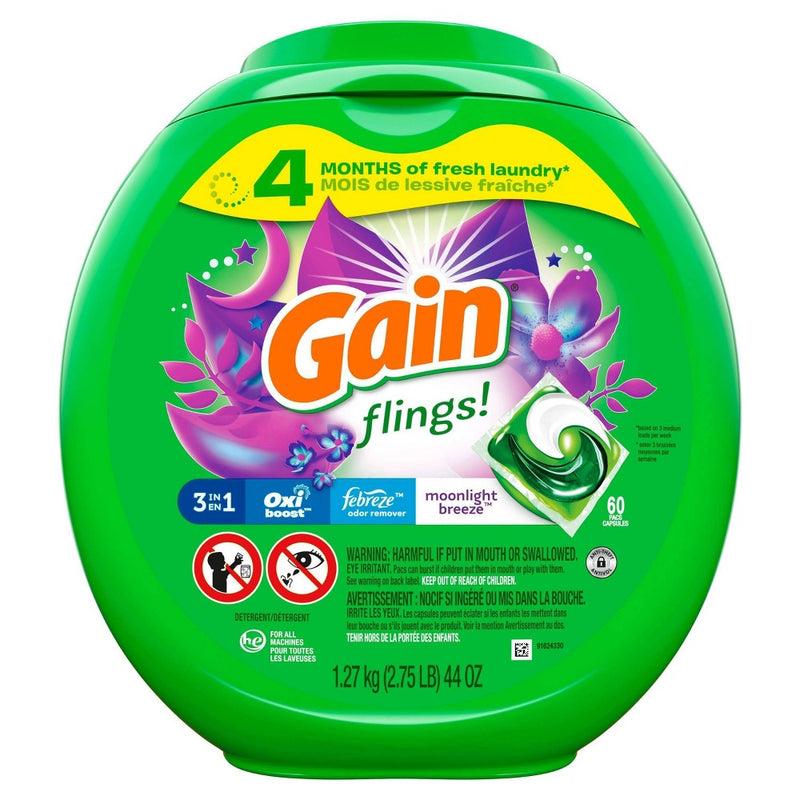 Gain flings! Liquid Laundry Detergent Pacs - Moonlight Breeze - 44oz/60ct