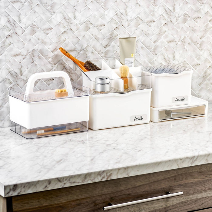 Medium Stacking Bin with Lid Clear/White - Madesmart