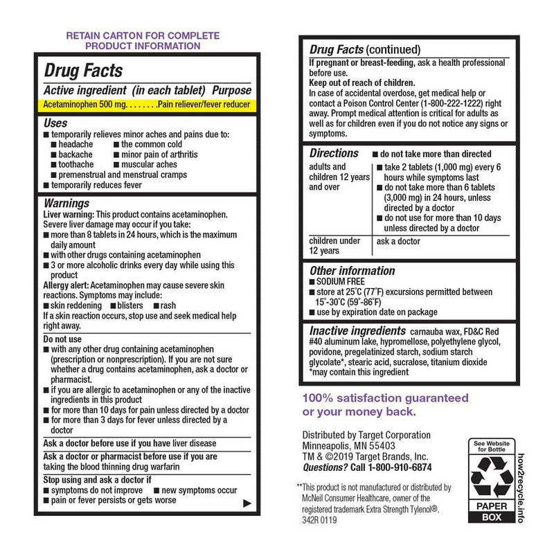 Acetaminophen Extra Strength Pain Reliever & Fever Reducer Caplets - 225ct - up & up™