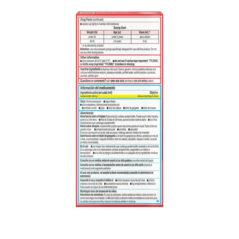 Infants' Tylenol Pain & Fever Reducer Liquid - Acetaminophen - Dye-Free Cherry - 2 fl oz