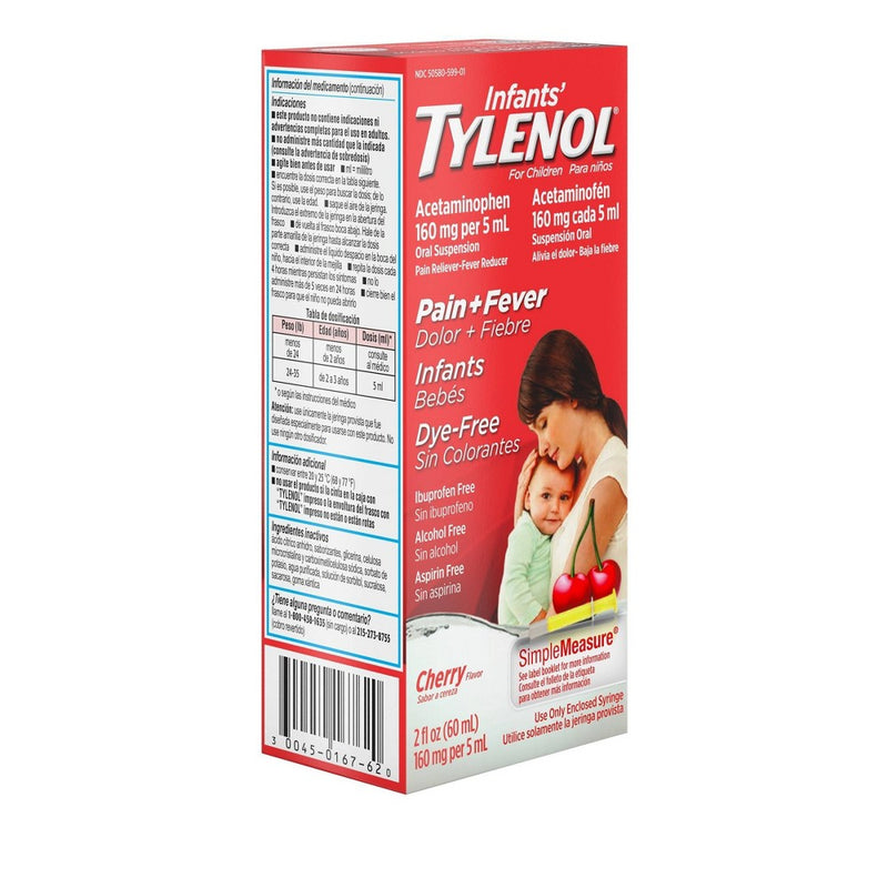 Infants' Tylenol Pain & Fever Reducer Liquid - Acetaminophen - Dye-Free Cherry - 2 fl oz
