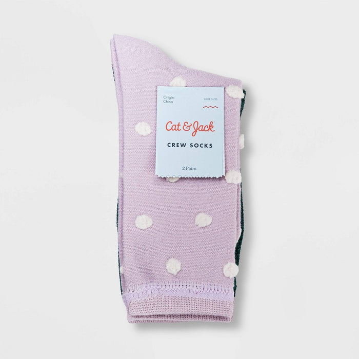 Girls' 2pk Polka Dot Soft Shimmer Crew Socks - Cat & Jack™ Purple/Green M