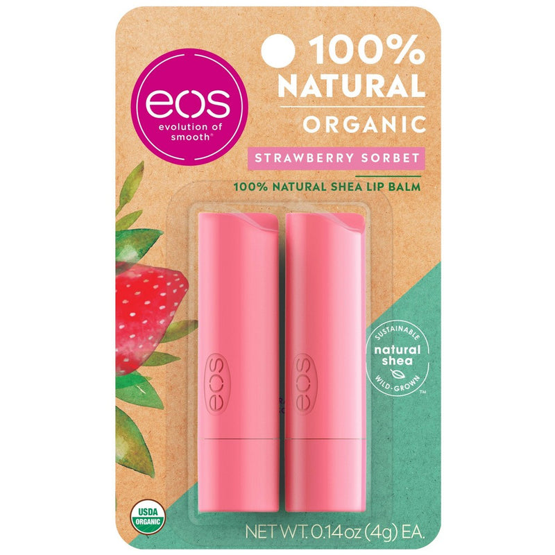 eos Natural & Organic Lip Balm Sticks - Strawberry Sorbet - 2pk/0.28oz