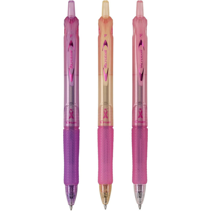 Pilot 3ct Acroball Breast Cancer Awareness Ballpoint Pens Fine Point 0.7mm Black Ink