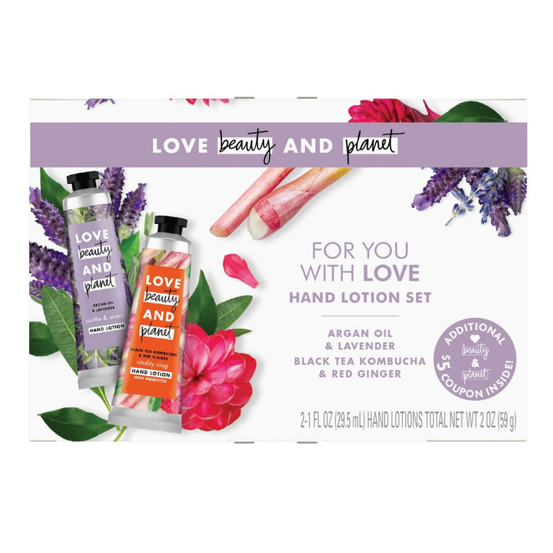 Love Beauty and Planet Argan Oil and Lavender, Black Tea Kombucha and Red Ginger Hand Lotion Set - 1oz/2ct