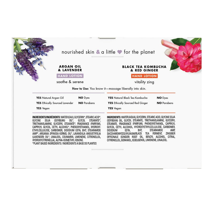Love Beauty and Planet Argan Oil and Lavender, Black Tea Kombucha and Red Ginger Hand Lotion Set - 1oz/2ct