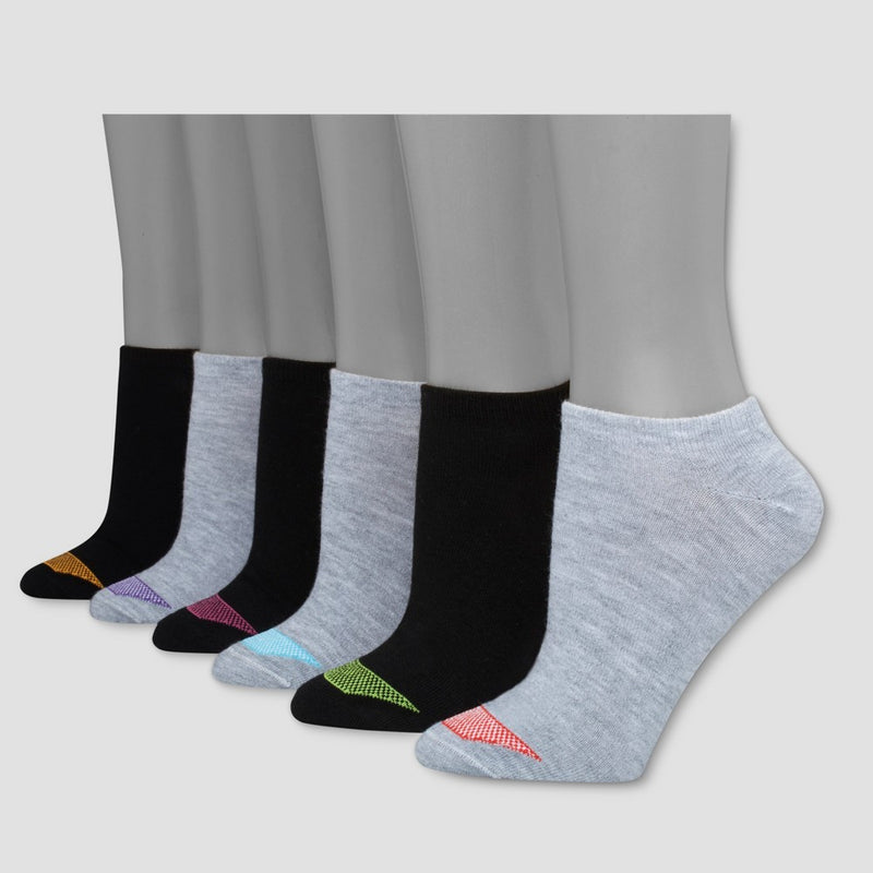 Hanes Premium Women's Cool Comfort Lightweight 6pk No Show Socks - Black/Gray 5-9