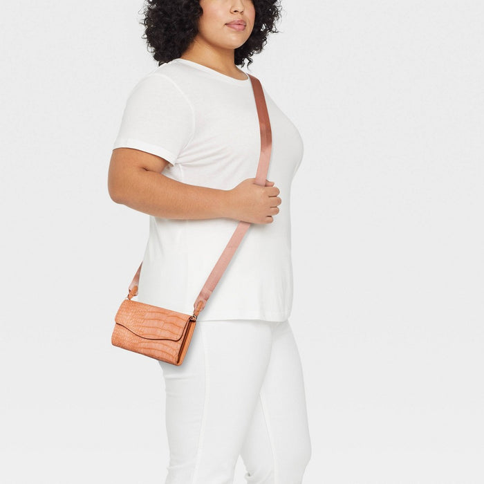 Alligator Print Flap Crossbody Bag - A New Day™ Coral Orange
