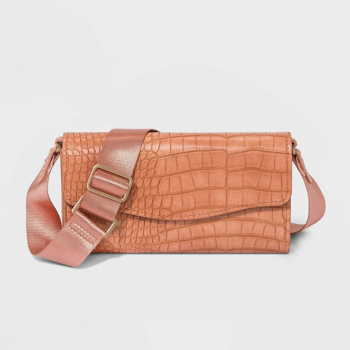 Alligator Print Flap Crossbody Bag - A New Day™ Coral Orange