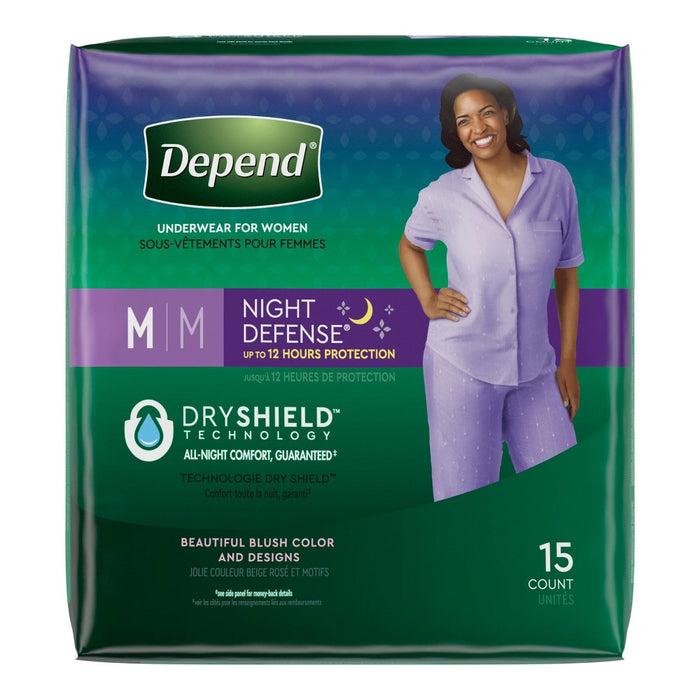 Depend Night Defense Incontinence Fragrance Free Underwear for Women - Medium - Blush - 15ct
