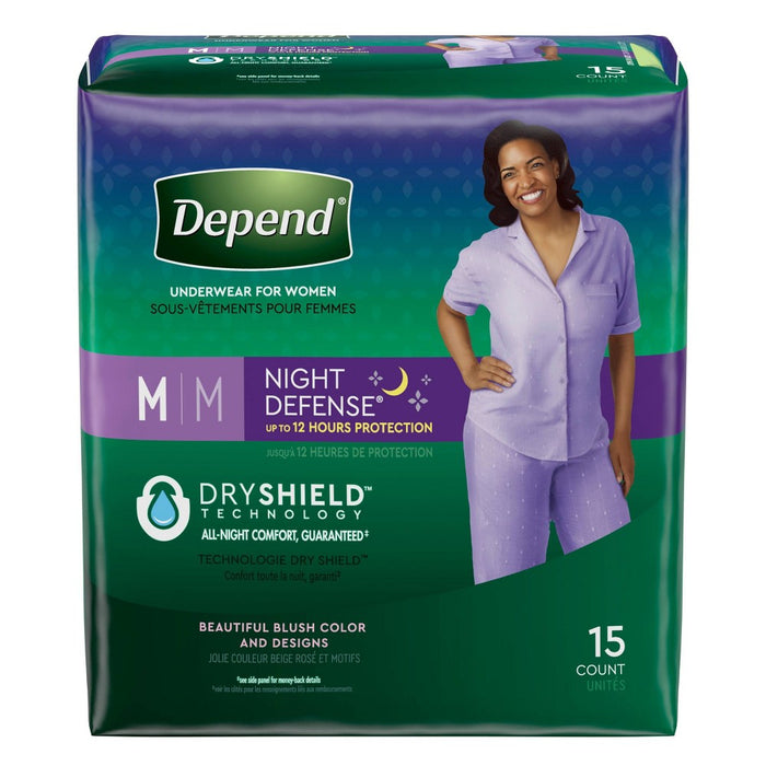 Depend Night Defense Incontinence Fragrance Free Underwear for Women - Medium - Blush - 15ct