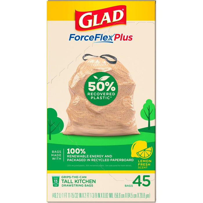 Glad ForceFlexPlus Recovered Plastic Trash Bag - Lemon Fresh - 13 Gallon - 45ct