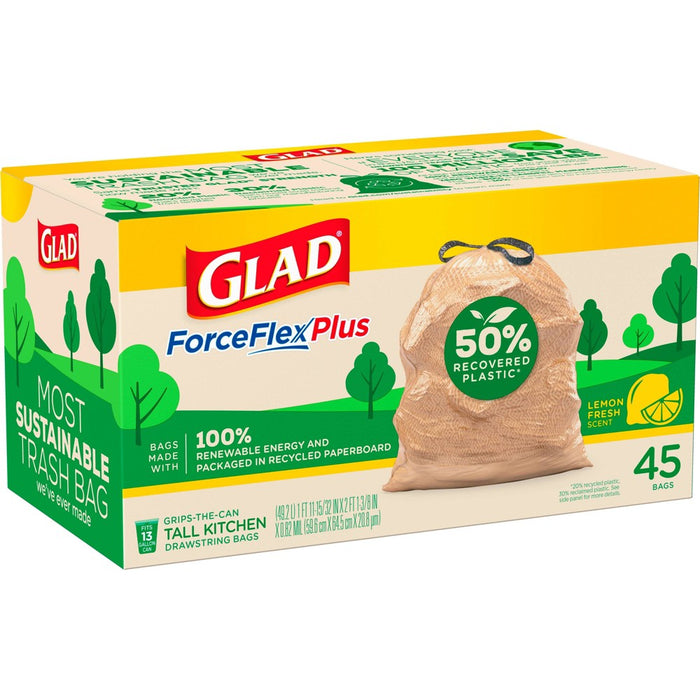 Glad ForceFlexPlus Recovered Plastic Trash Bag - Lemon Fresh - 13 Gallon - 45ct