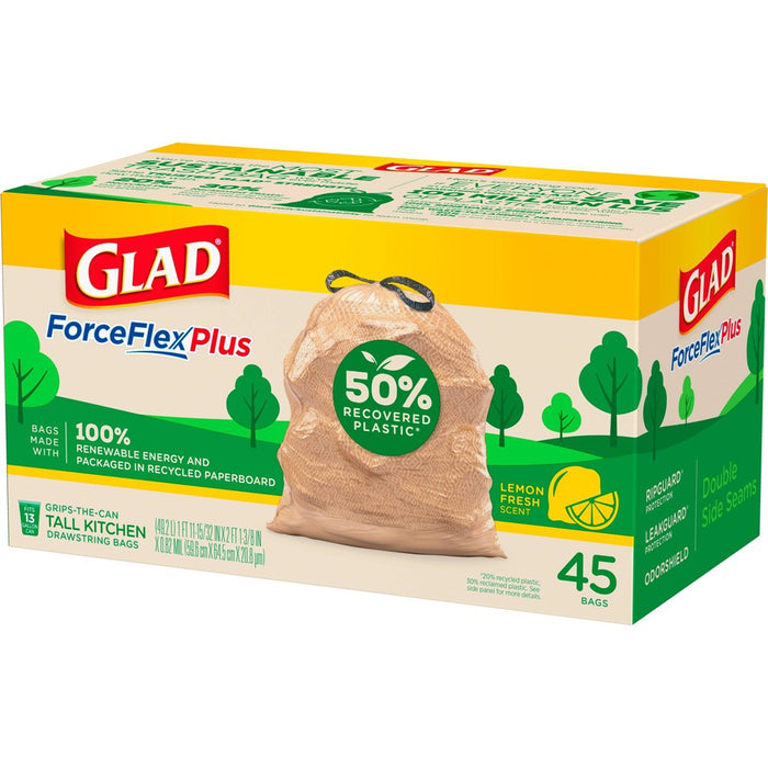 Glad ForceFlexPlus Recovered Plastic Trash Bag - Lemon Fresh - 13 Gallon - 45ct