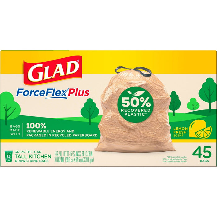 Glad ForceFlexPlus Recovered Plastic Trash Bag - Lemon Fresh - 13 Gallon - 45ct
