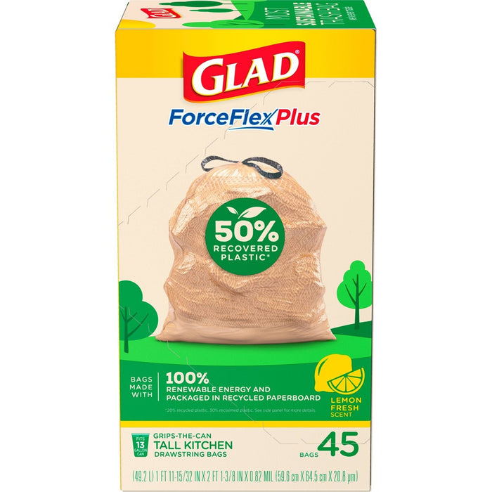 Glad ForceFlexPlus Recovered Plastic Trash Bag - Lemon Fresh - 13 Gallon - 45ct
