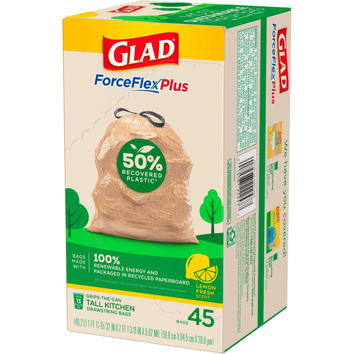 Glad ForceFlexPlus Recovered Plastic Trash Bag - Lemon Fresh - 13 Gallon - 45ct