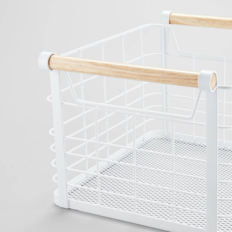 Small Wire Natural Wood Handles Milk Crate White - Brightroom™