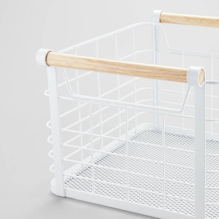 Small Wire Natural Wood Handles Milk Crate White - Brightroom™