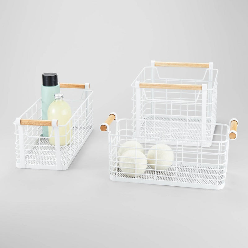 Small Wire Natural Wood Handles Milk Crate White - Brightroom™