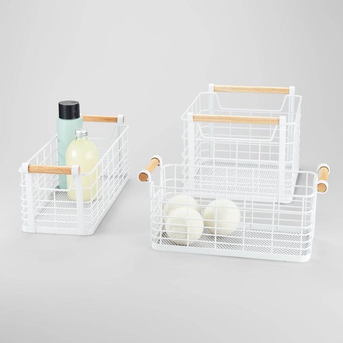 Small Wire Natural Wood Handles Milk Crate White - Brightroom™