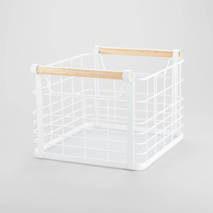 Small Wire Natural Wood Handles Milk Crate White - Brightroom™
