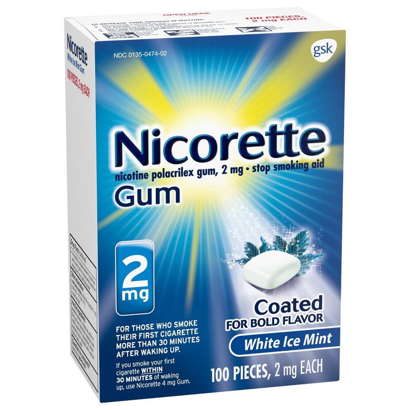 Nicorette 2mg Stop Smoking Aid Nicotine Gum - White Ice Mint - 100ct