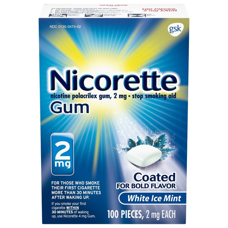 Nicorette 2mg Stop Smoking Aid Nicotine Gum - White Ice Mint - 100ct