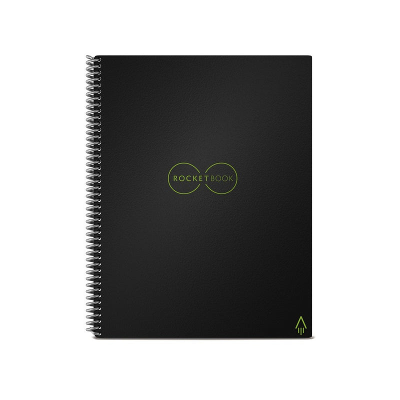 Core Smart Spiral Reusable Notebook Lined 32 Pages 8.5"x11" Black - Rocketbook