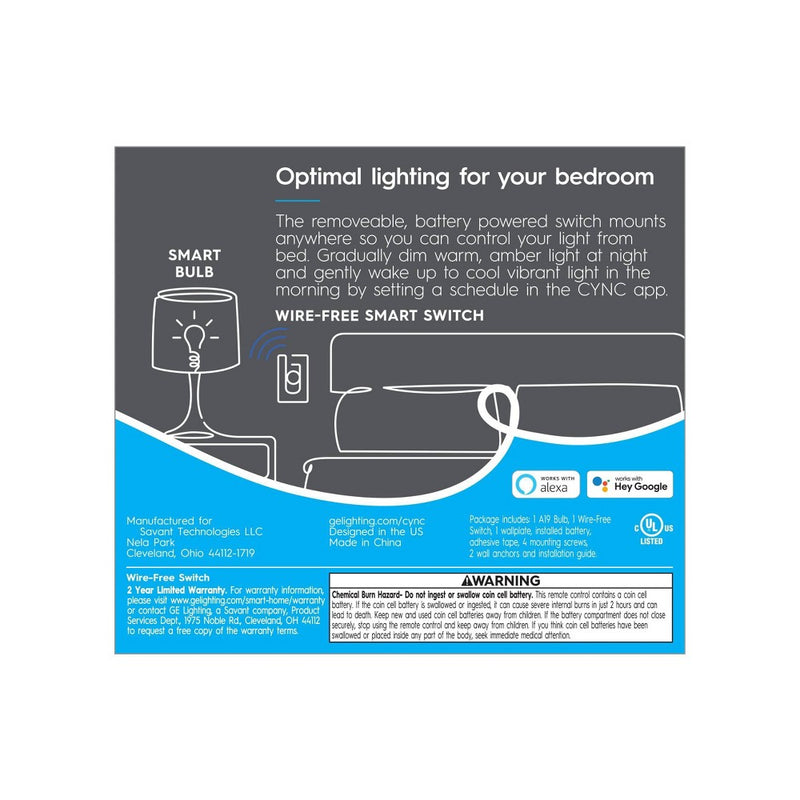 General Electric CYNC Smart Tunable White Light Bulb + Smart Dimmer Light Switch Bundle