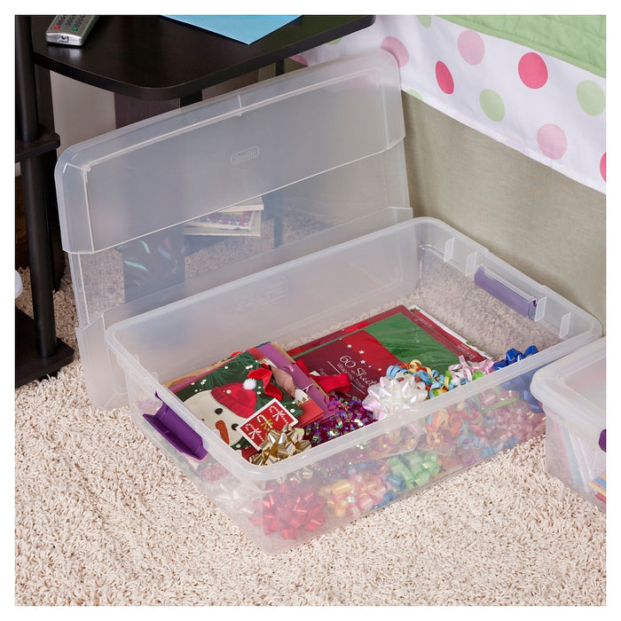 Sterilite ClearView Latch Storage Bin Clear with Purple Latch 8gal