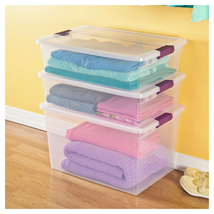 Sterilite ClearView Latch Storage Bin Clear with Purple Latch 8gal