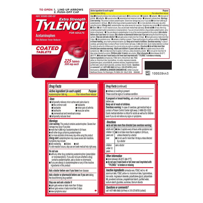 Tylenol Extra Strength Coated Tablets - Acetaminophen - 225ct