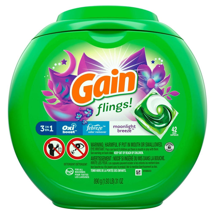 Gain flings! Liquid Laundry Detergent Pacs - Moonlight Breeze - 31oz/42ct